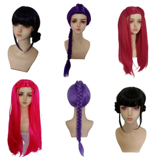 Anime Cosplay Wig with various styles and colors, showcasing long and short high-temperature resistant fibers.