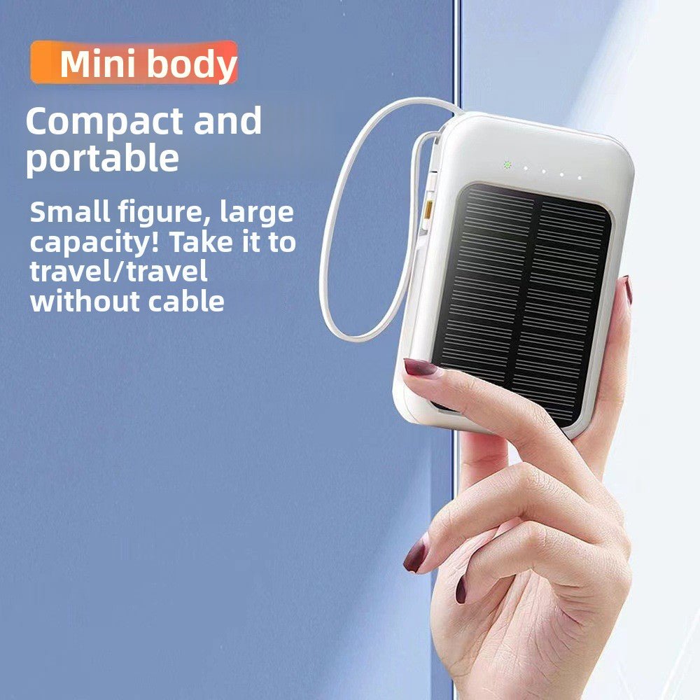 Solar Power Bank - 20000mAh Portable Charger with Integrated Cables