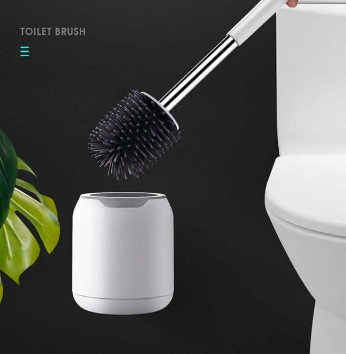 Bathroom Brush Set – Household Cleaning Essentials with toilet brush and holder near a toilet