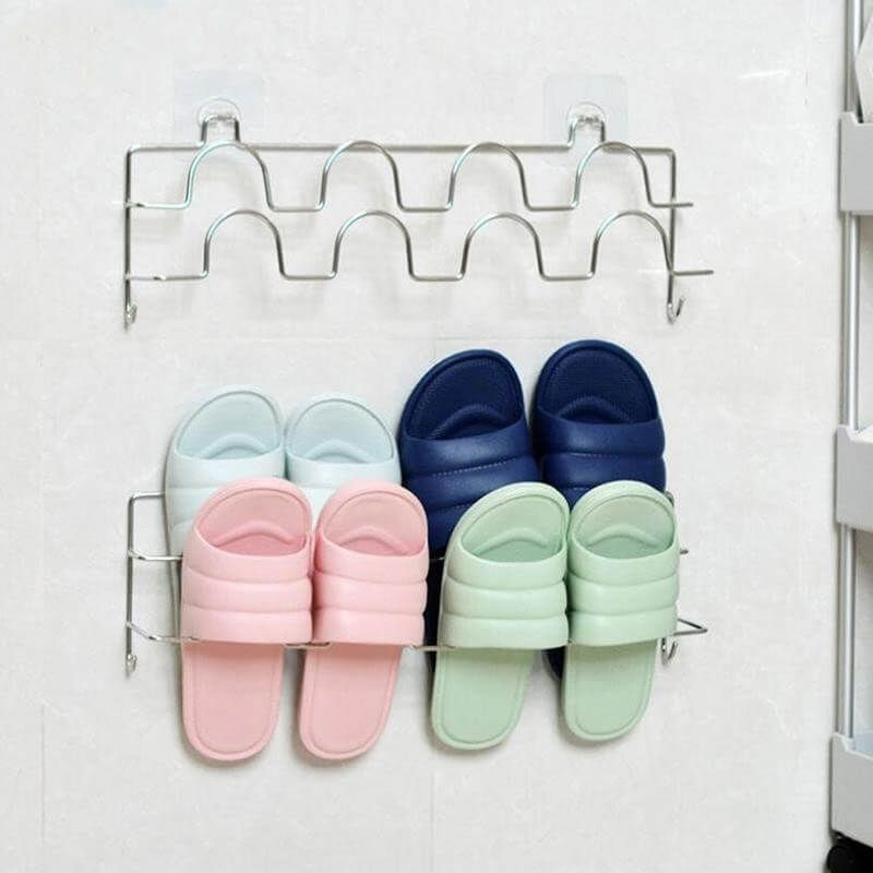 Bathroom Slipper Rack – Stainless steel organizer holding slippers, saving space and keeping slippers dry in the bathroom.