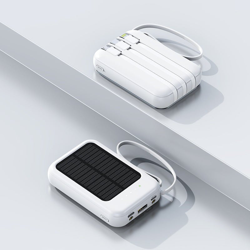 Solar Power Bank - 20000mAh Portable Charger with Integrated Cables
