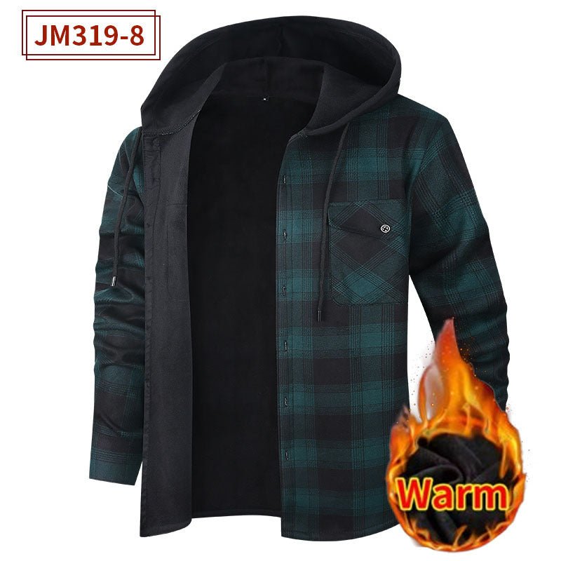 Men's Fleece - Lined Hooded Plaid Shirt | Polyester
