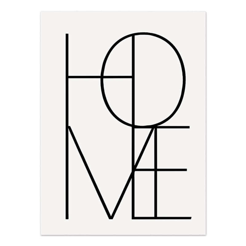 Bohemian Abstract Art Poster with "Home" text design for modern living room decor.