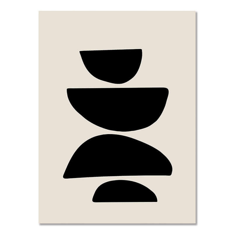 Bohemian Abstract Art Poster featuring modern airbrushed black shapes on a cream background for living room decor.