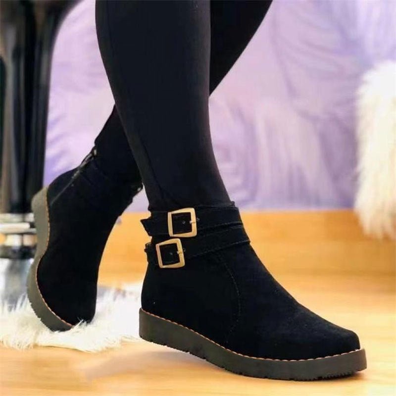 Low - Heel Martin Boots – Round Toe PU Ankle Boots