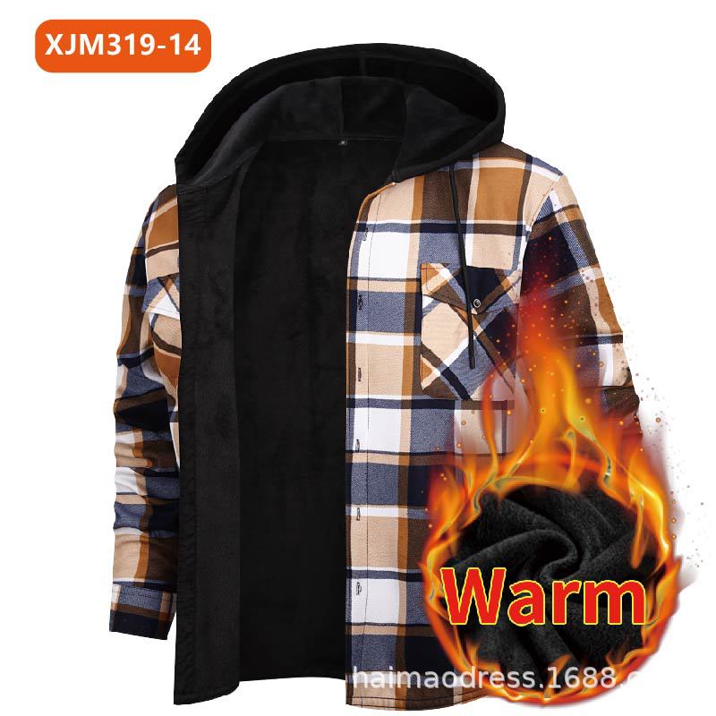 Men's Fleece - Lined Hooded Plaid Shirt | Polyester