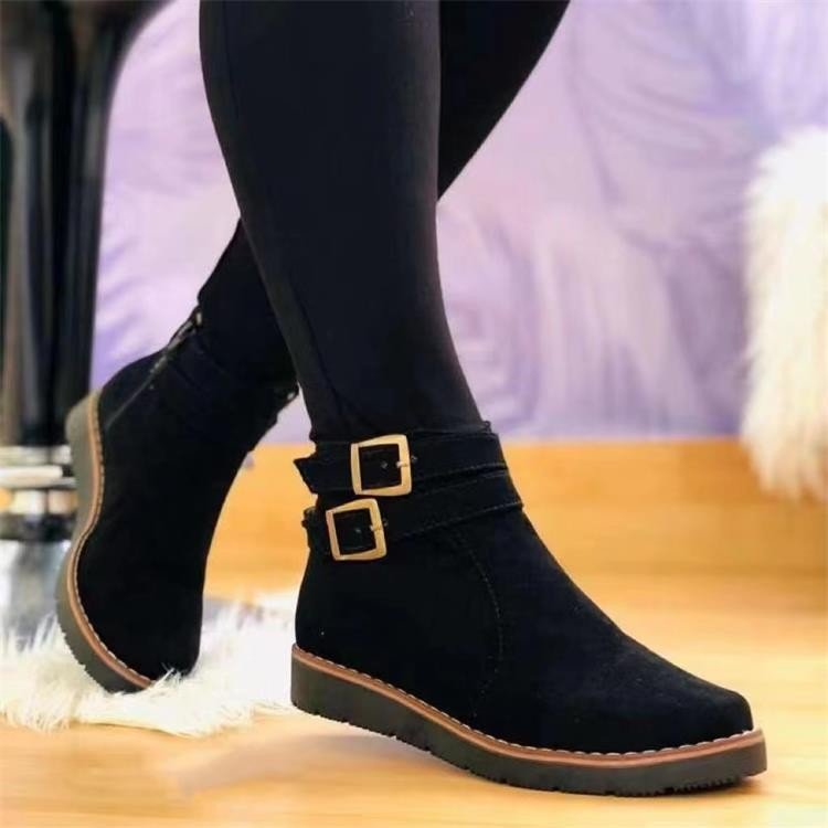 Low - Heel Martin Boots – Round Toe PU Ankle Boots