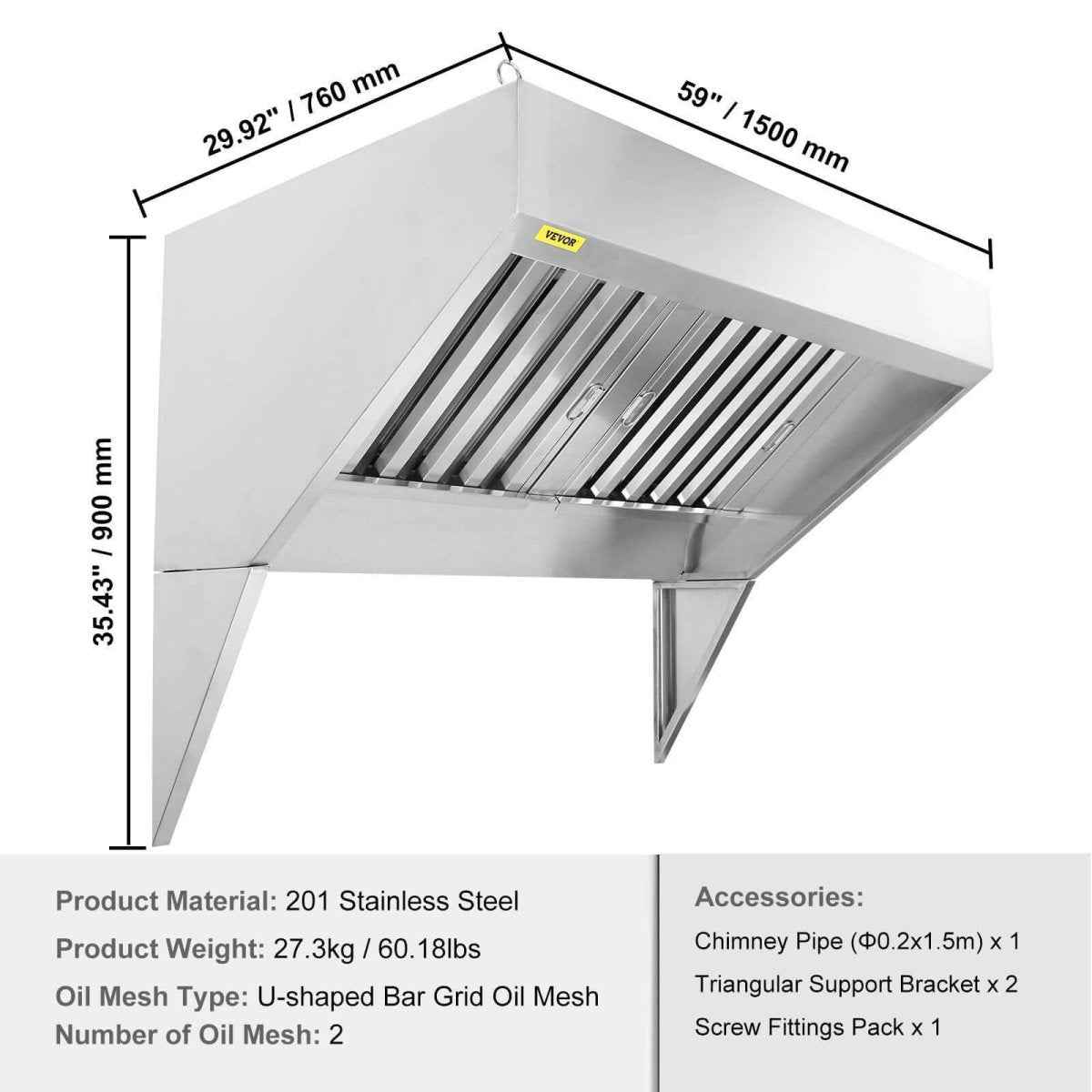 Commercial Exhaust Hood 5FT – Vent Free🚚USA