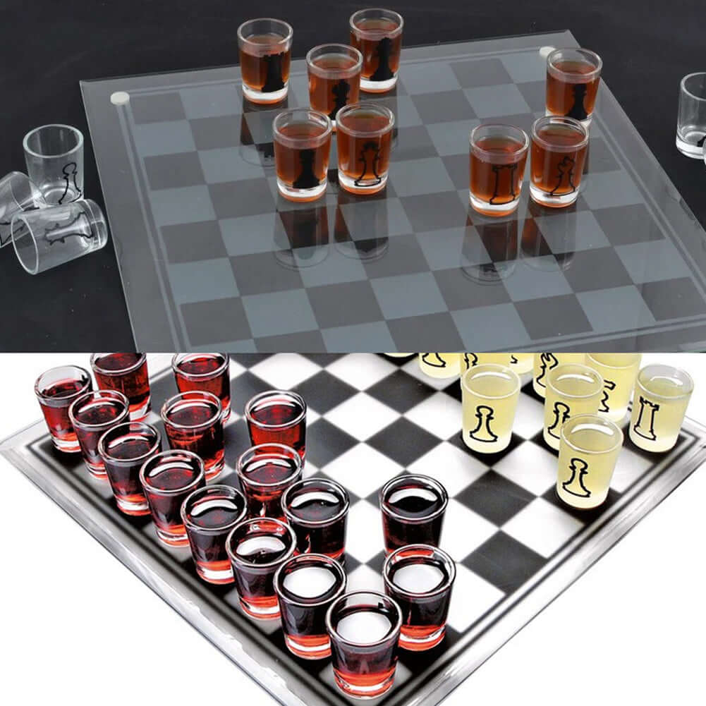 Crystal wine glass chess set: Wine game.
