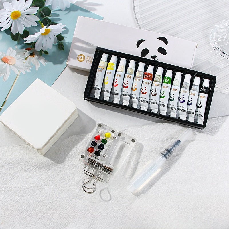 Portable Mini Watercolor Paint Set | Walnut Wood Travel Sketch Kit