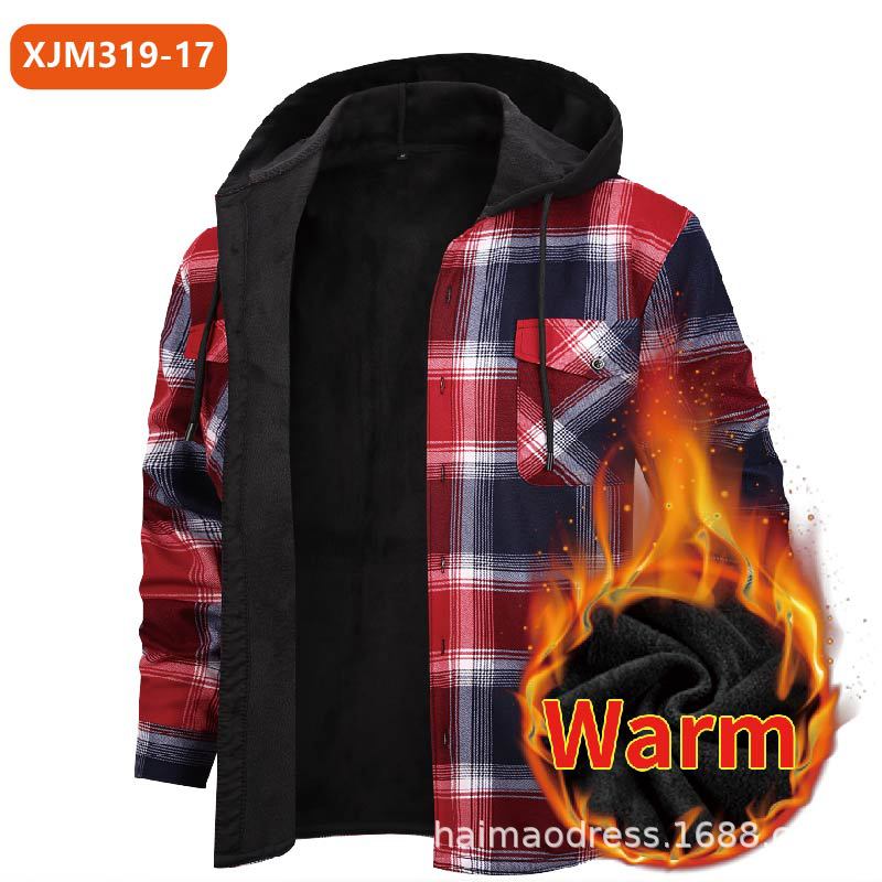 Men's Fleece - Lined Hooded Plaid Shirt | Polyester