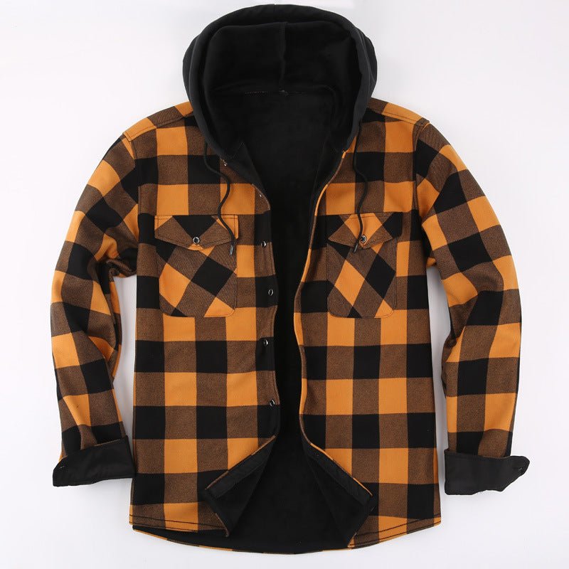 Men's Fleece - Lined Hooded Plaid Shirt | Polyester