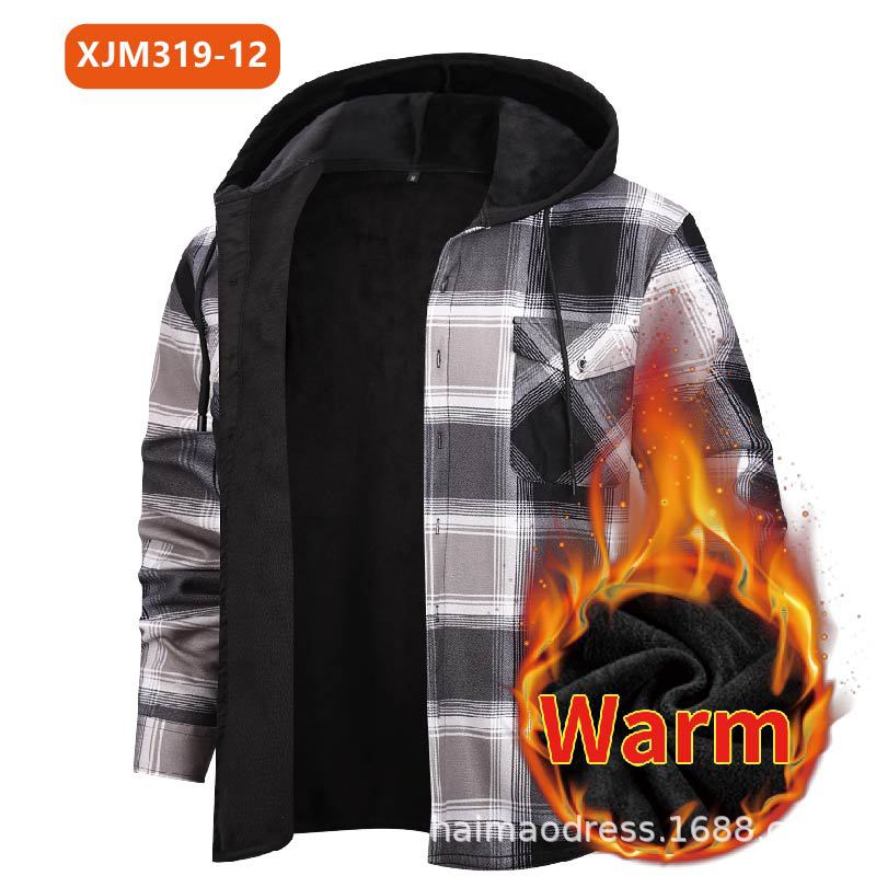 Men's Fleece - Lined Hooded Plaid Shirt | Polyester