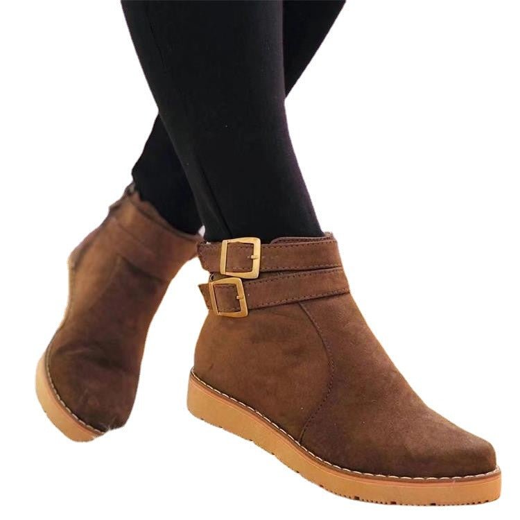 Low - Heel Martin Boots – Round Toe PU Ankle Boots