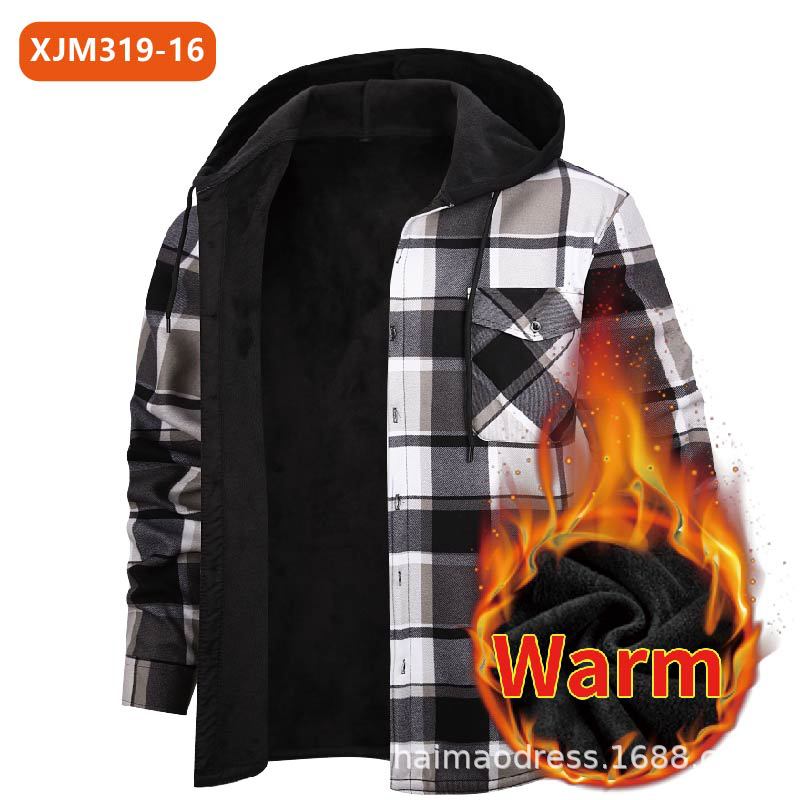 Men's Fleece - Lined Hooded Plaid Shirt | Polyester