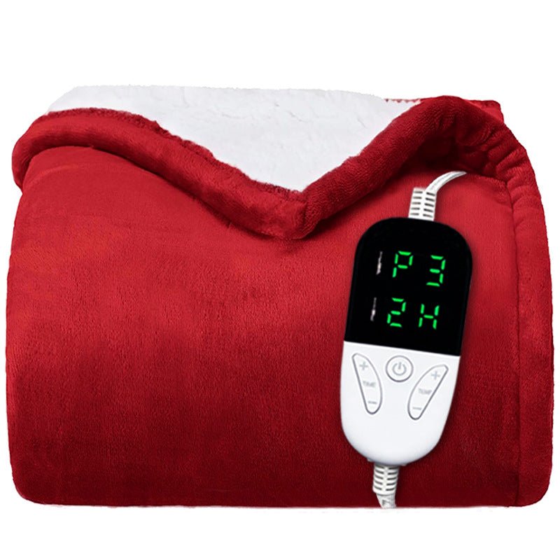 Red Flannel Electric Blanket with digital controller, featuring 24 temperature settings for personalized warmth.