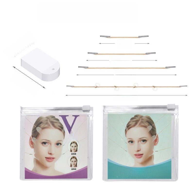 Invisible facial lifting patches with elastic ropes and a measuring tool.
