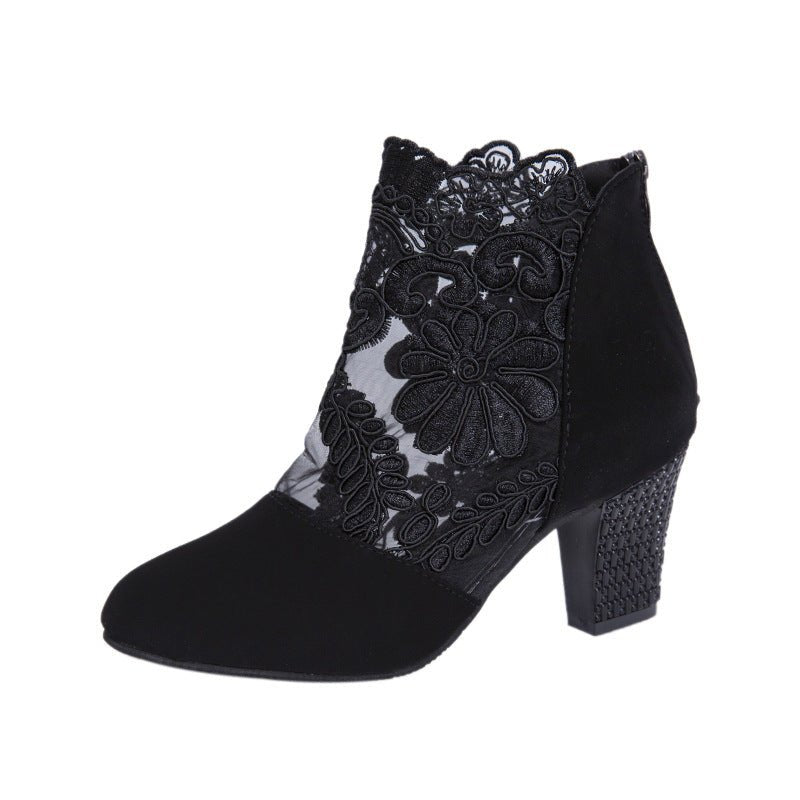 Lace mesh high heel sandals