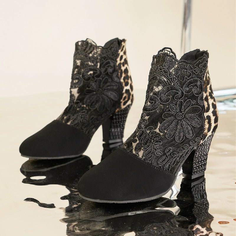 Lace mesh high heel sandals