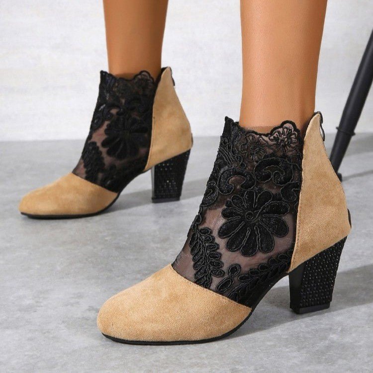 Lace mesh high heel sandals