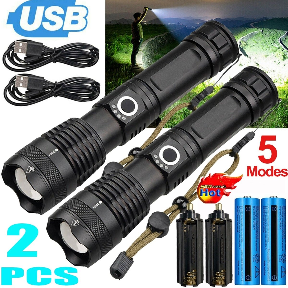 LED USB Rechargeable Zoom Flashlight - DoubleJoy Store
