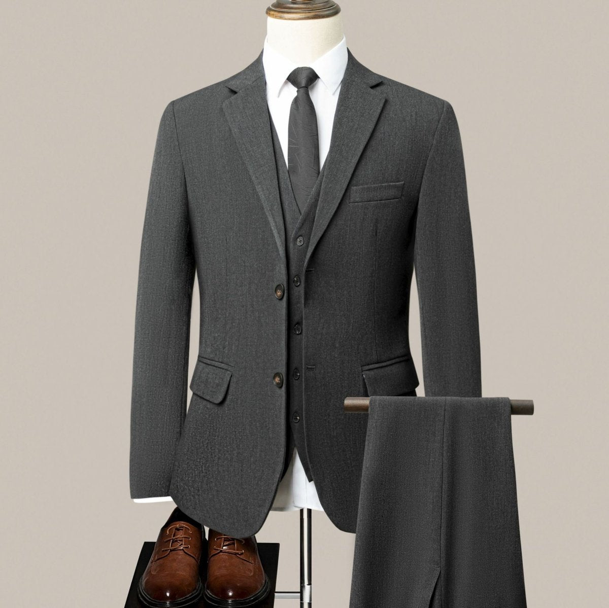 Men's Slim Fit Business Suit in gray with stretch fabric, ideal for professional settings and formal occasions.