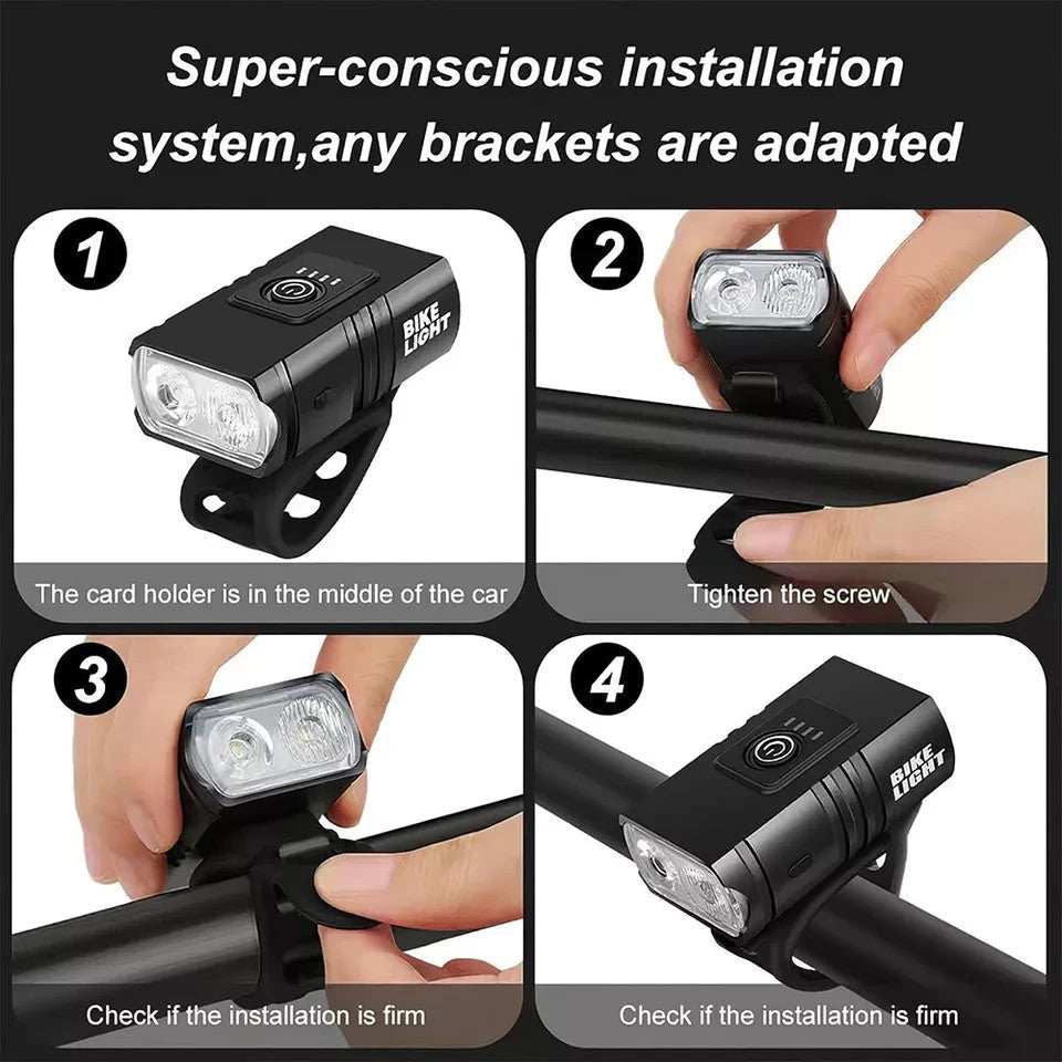 Mountain Bike Lights USB Rechargeable Bicycle T6 LED Torch Front Rear Lamp Set - DoubleJoy Store