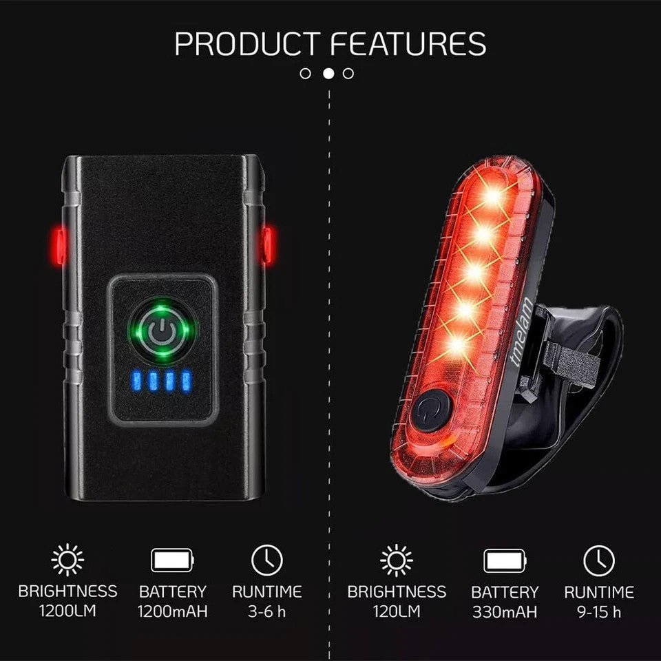 Mountain Bike Lights USB Rechargeable Bicycle T6 LED Torch Front Rear Lamp Set - DoubleJoy Store