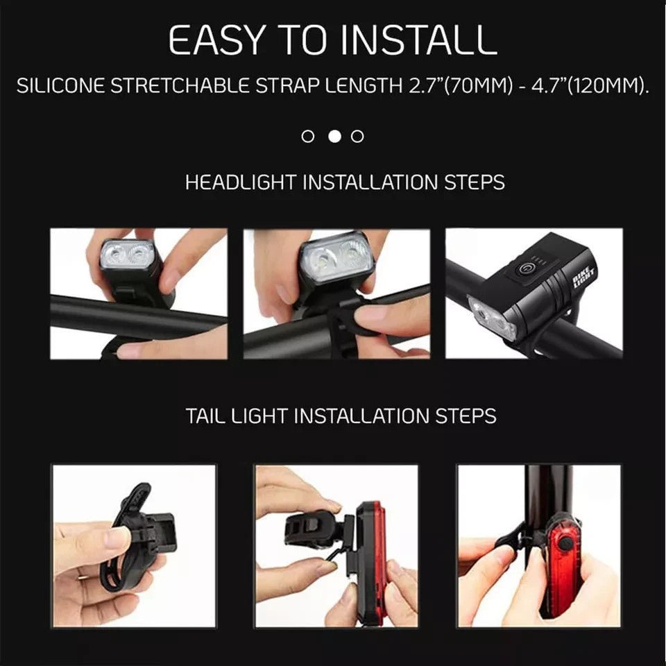 Mountain Bike Lights USB Rechargeable Bicycle T6 LED Torch Front Rear Lamp Set - DoubleJoy Store