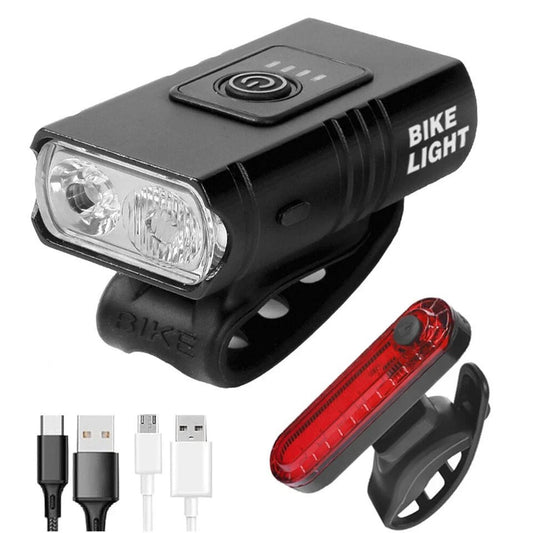 Mountain Bike Lights USB Rechargeable Bicycle T6 LED Torch Front Rear Lamp Set - DoubleJoy Store