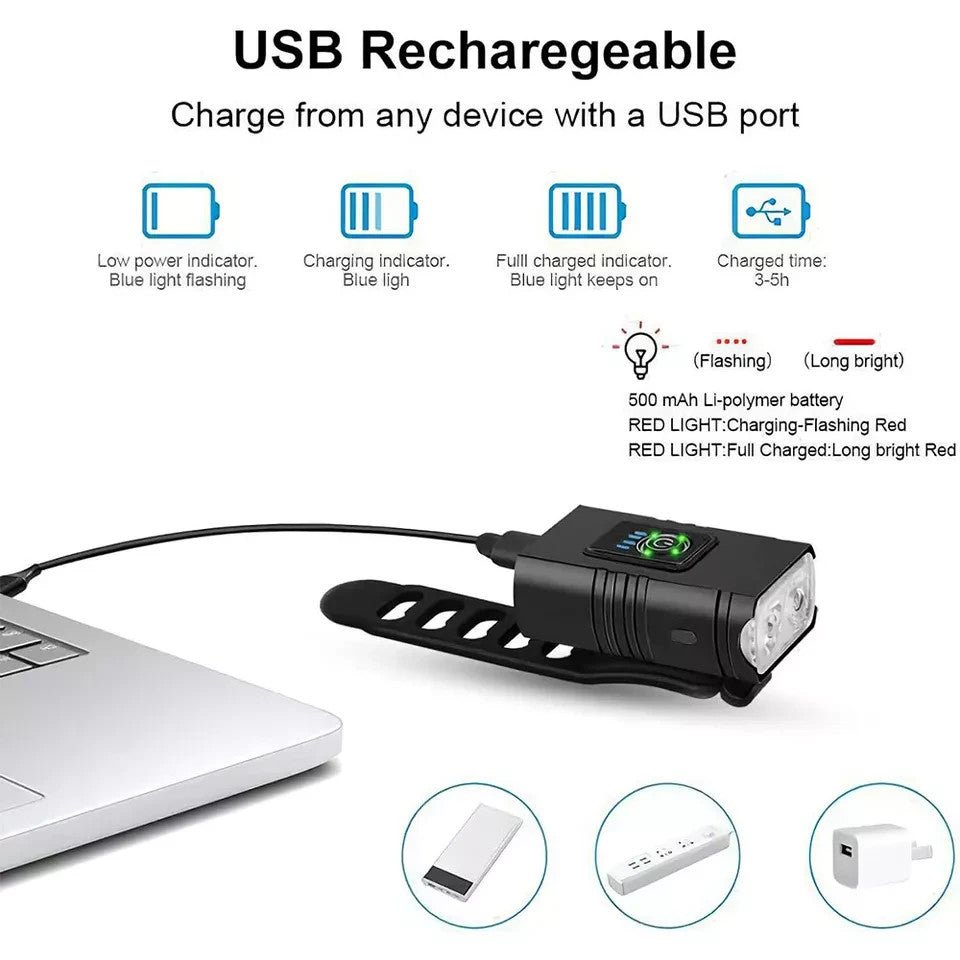 Mountain Bike Lights USB Rechargeable Bicycle T6 LED Torch Front Rear Lamp Set - DoubleJoy Store