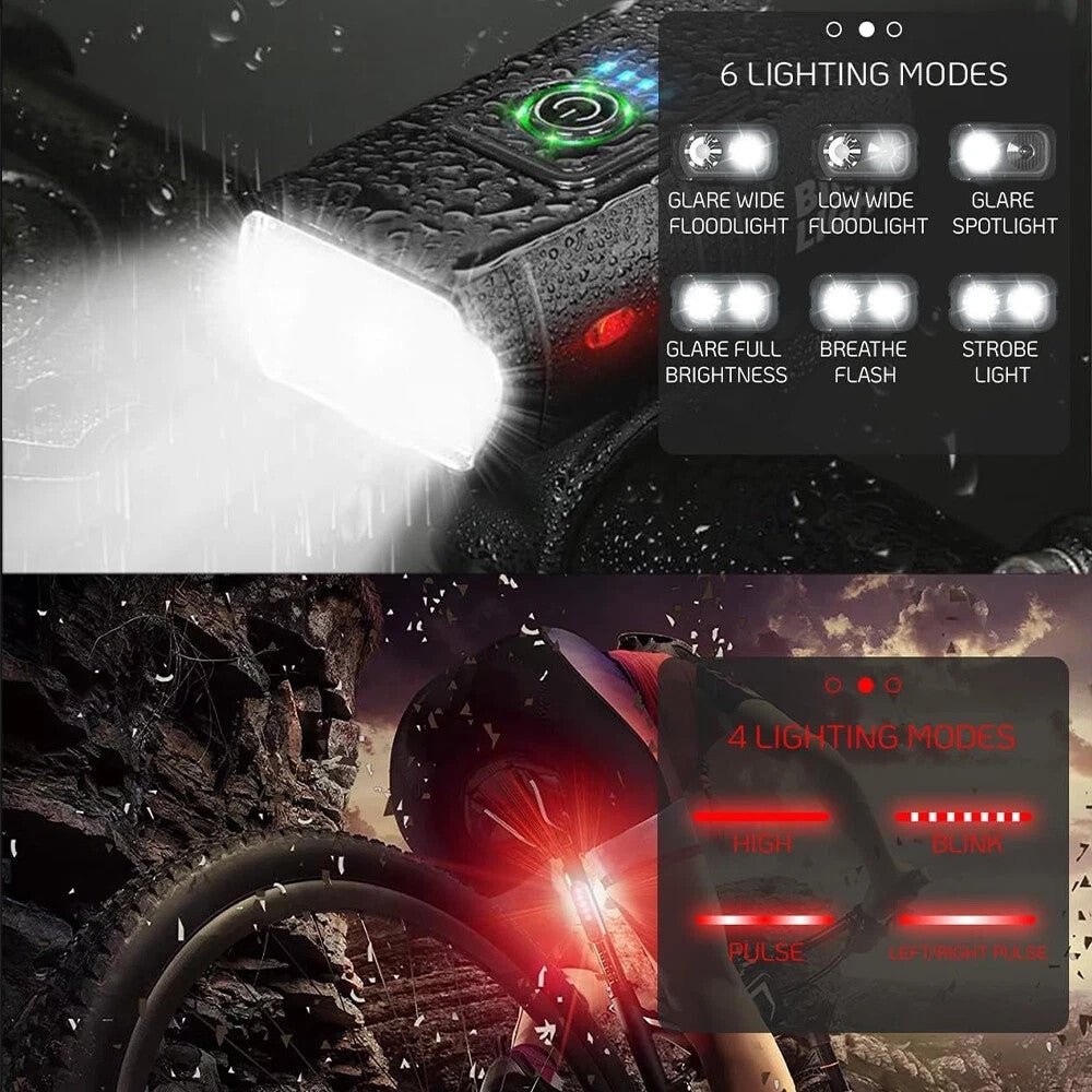 Mountain Bike Lights USB Rechargeable Bicycle T6 LED Torch Front Rear Lamp Set - DoubleJoy Store
