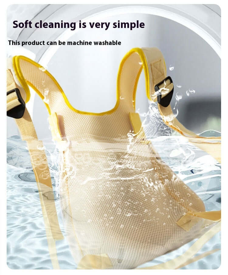 Pet carrier in washing machine showing its easy cleaning and machine washable feature.