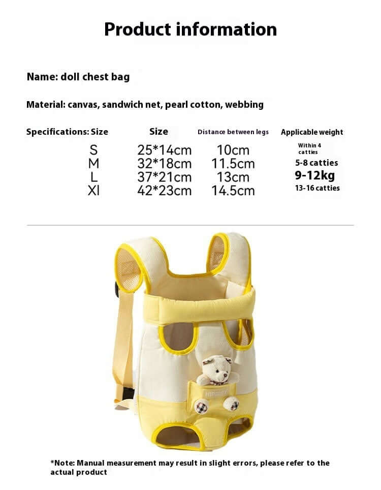 Pet carrier product materials and size specifications.