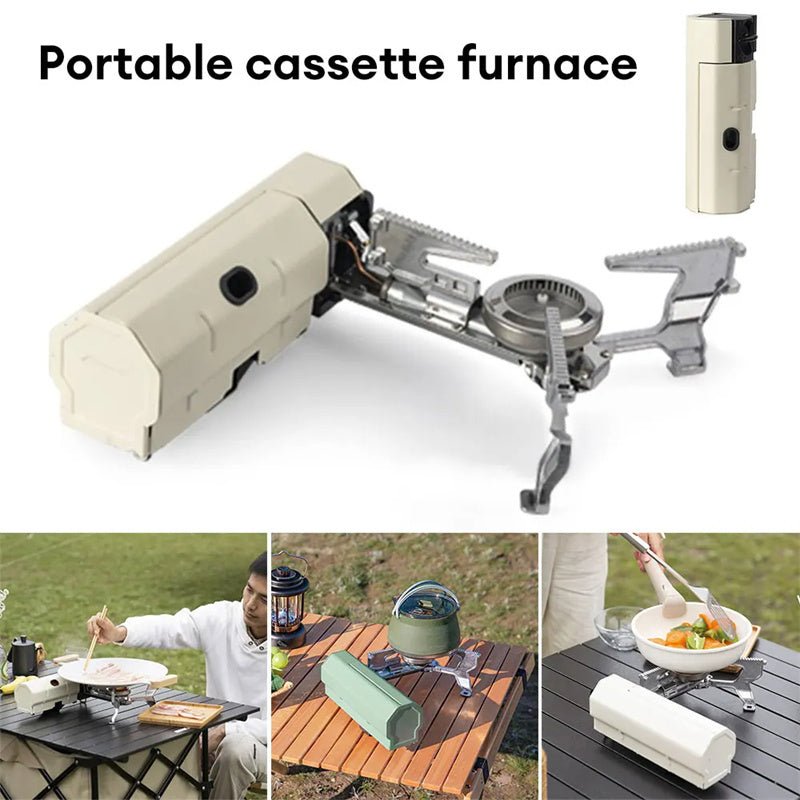 Portable Camping Gas Stove for outdoor cooking, foldable, for camping and hiking. Lightweight aluminum alloy construction.
