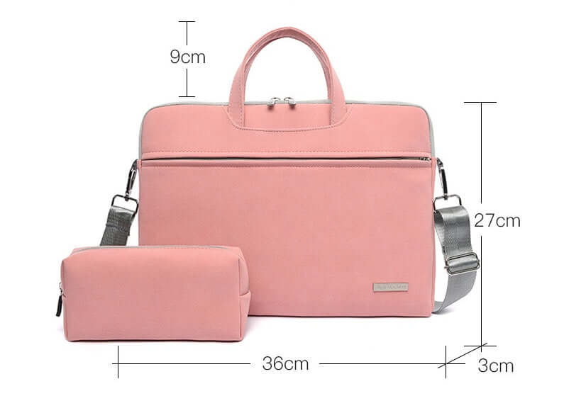 Pink PU Leather Laptop Bag – Unisex Briefcase for MacBook & Notebooks with matching pouch, durable waterproof PU leather.