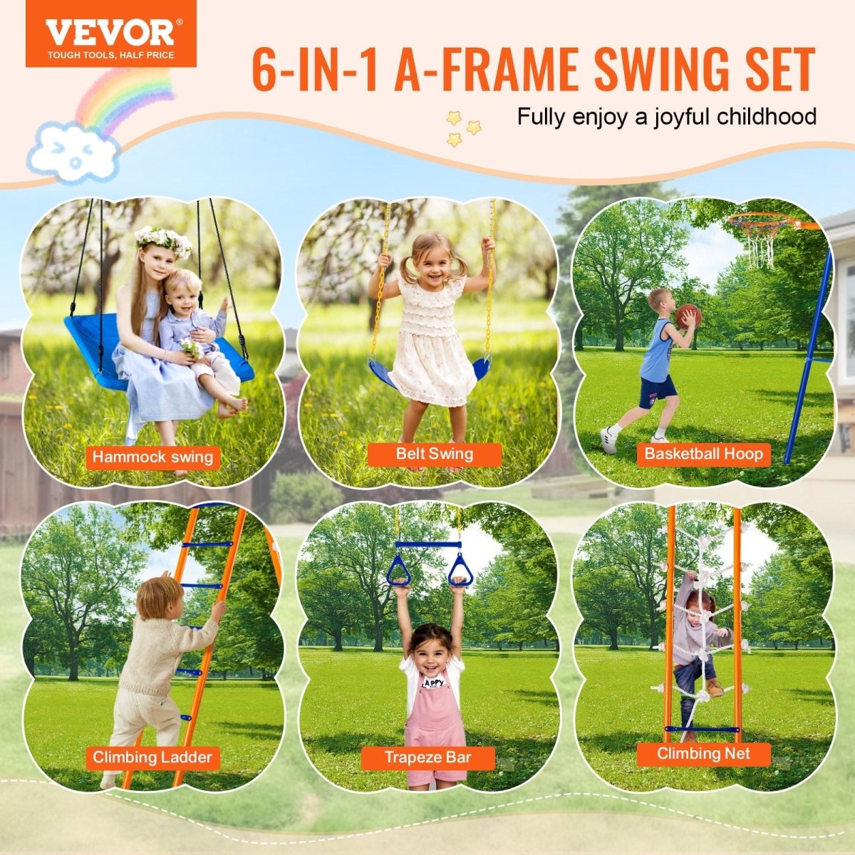 6-in-1 Kids Backyard Swing Set - DoubleJoy Store