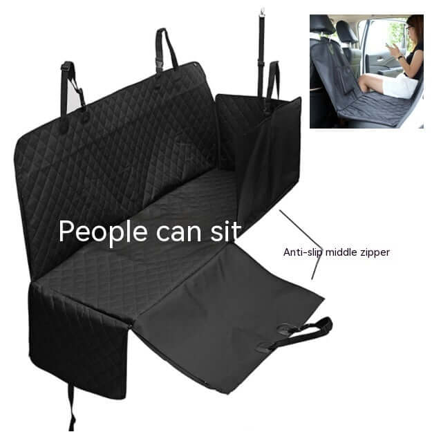 Waterproof Pet Car Seat Cushion with anti-slip middle zipper for rear travel mat, suitable for both humans and pets.