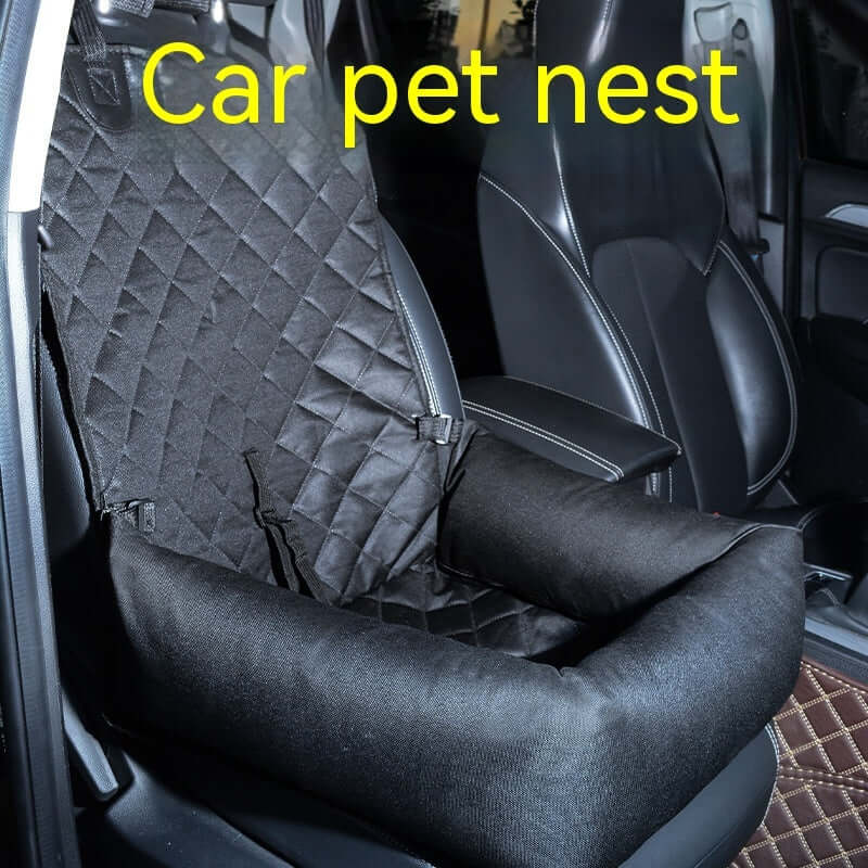 Waterproof Pet Car Seat Cushion installed in the rear seat of a car for safe and clean pet travel.