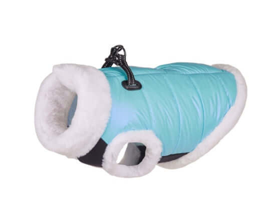 Waterproof Winter Dog Jacket in blue for small dogs, premium cotton, cozy and warm coat for cold weather.