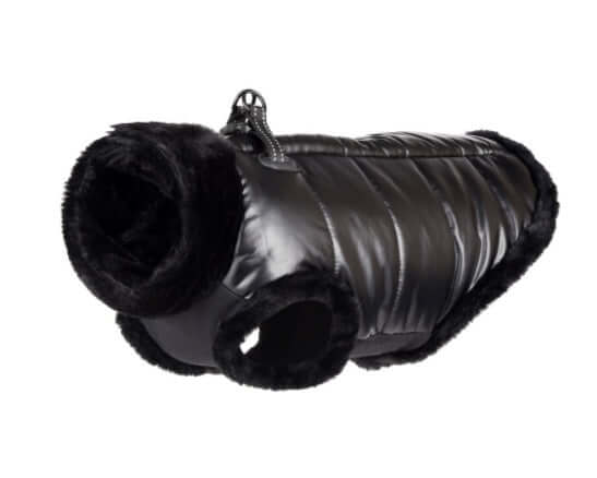 Waterproof Winter Dog Jacket – black warm pet coat for small dogs with plush lining, ideal for cold weather protection.