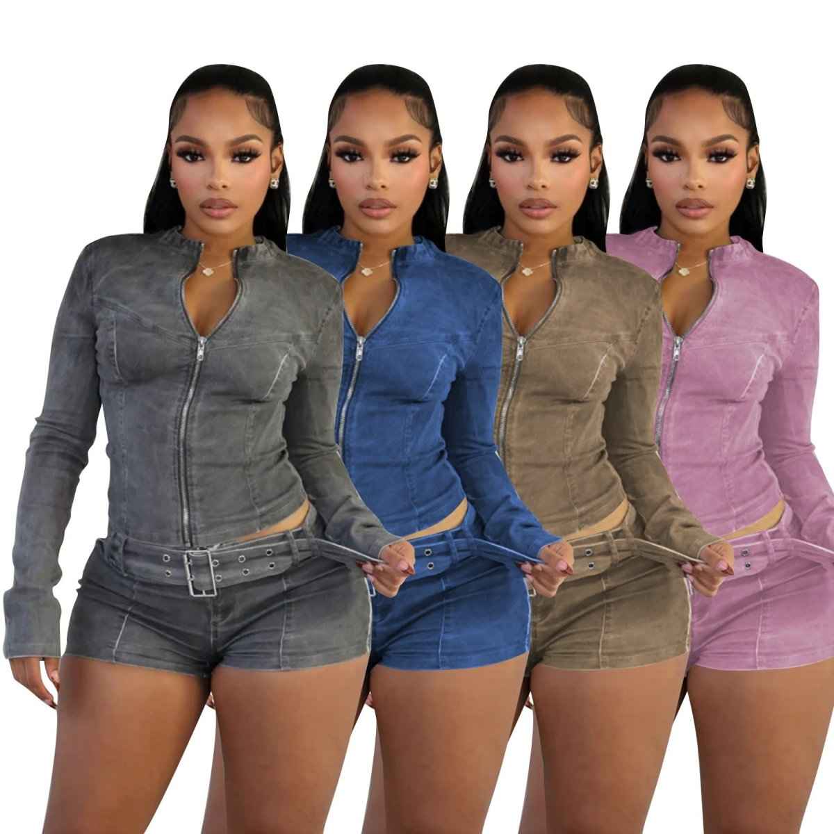 Women's Denim Shorts Set - Retro Style