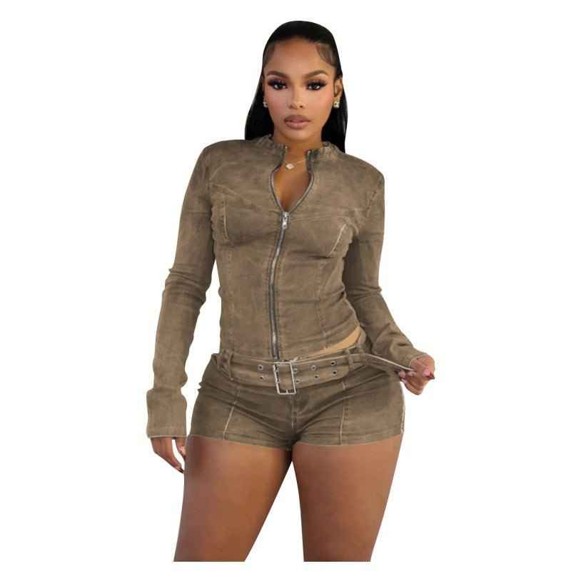 Women's Denim Shorts Set - Retro Style